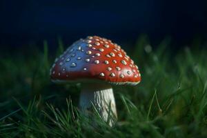 ai gerado cogumelo mosca agárico em verde Relva fungos. gerar ai foto