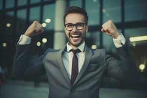 ai gerado bem sucedido homem de negocios sorridente. gerar ai foto