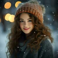 ai gerado uma lindo mulher dentro a Nevado Natal foto