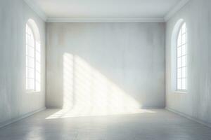 ai gerado branco parede quarto com natural luz brilhando através janela. generativo ai foto