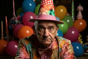 ai gerado envelhecido homem desfrutando aniversário, imagens do Senior cidadãos foto