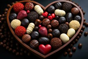 ai gerado yin yang arranjo com coração em forma chocolates, namorados, namoro e amor proposta imagem foto