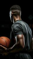 ai gerado lado Visão foto do africano basquetebol jogador segurando bola