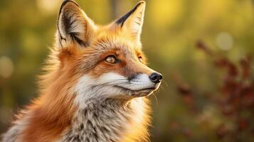 ai gerado fechar acima do fofa vermelho Raposa dentro natureza, lado retrato foto