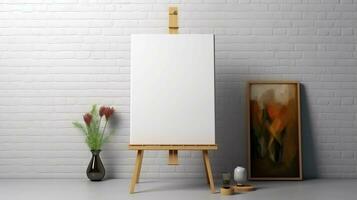 ai gerado branco tela de pintura para brincar com borrado tijolo parede quarto interior foto