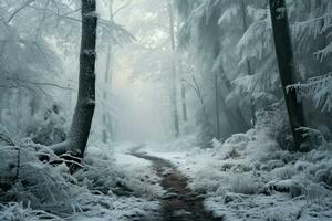 ai gerado inverno nebuloso florestas - generativo ai foto