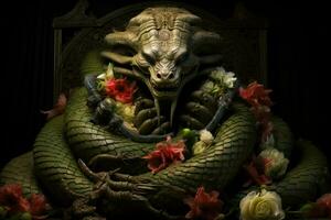 ai gerado serpentina naga, possuindo ambos humano e semelhante a uma cobra características, com grande sabedoria - generativo ai foto