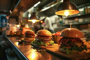 ai gerado processo do cozinhando a ordem dentro cozinha do velozes Comida restaurante foto