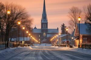 ai gerado Igreja campanários dentro neve - generativo ai foto