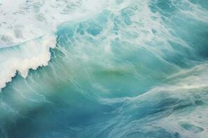 ai gerado aéreo Visão do mar de praia aceno, oceano ondas em a de praia Como uma papel de parede fundo, mar com azul água ondas ai gerado foto