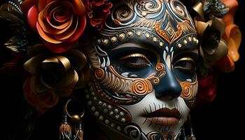 ai gerado uma lindo hindu mulher vestindo uma colorida mascarar comemora espiritualidade gerado de ai foto