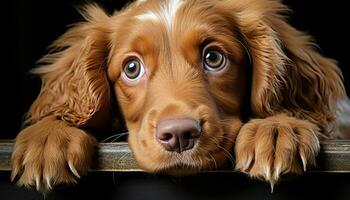 ai gerado fofa cachorro sentado, olhando às Câmera, de raça pura Cocker spaniel gerado de ai foto