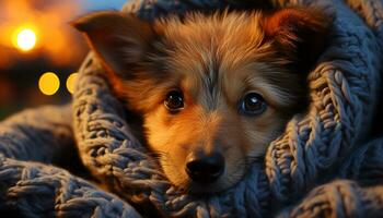 ai gerado fofa cachorro olhando às Câmera, desfrutando inverno fofo neve gerado de ai foto