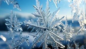 ai gerado inverno beleza dentro natureza geada, neve, e gelo cristal padrões gerado de ai foto