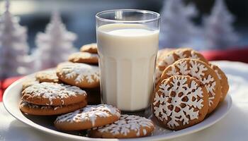 ai gerado caseiro chocolate lasca biscoitos em rústico de madeira mesa, ao ar livre gerado de ai foto