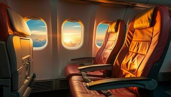 ai gerado luxo viagem dentro avião cabine com confortável assentos gerado de ai foto