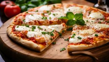 ai gerado frescor e gourmet dentro uma caseiro pizza gerado de ai foto