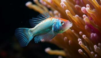 ai gerado colorida peixe natação dentro uma vibrante embaixo da agua recife gerado de ai foto