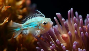 ai gerado colorida palhaço peixe natação dentro vibrante coral recife gerado de ai foto