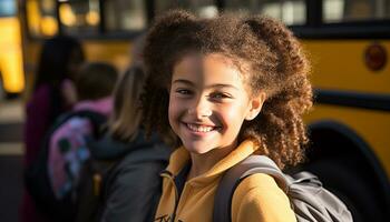 ai gerado sorridente criança, Educação, felicidade, infância, alegre menina gerado de ai foto