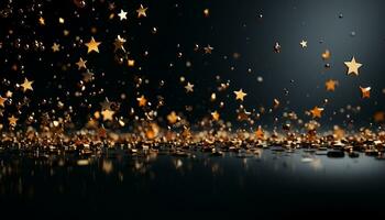 ai gerado brilhante celebração com brilhando ouro confete e estrelas gerado de ai foto