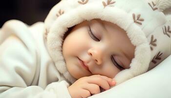 ai gerado fofa bebê garoto, garota, dormindo, inocência, recém-nascido, sorridente gerado de ai foto