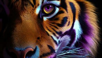 ai gerado majestoso tigre olhando fixamente, listrado pelagem, gato selvagem dentro natureza gerado de ai foto