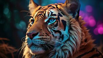 ai gerado majestoso Bengala tigre olhando fixamente, selvagem beleza dentro natureza gerado de ai foto