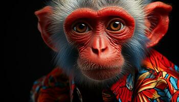 ai gerado fofa macaco encarando às Câmera dentro tropical floresta tropical gerado de ai foto
