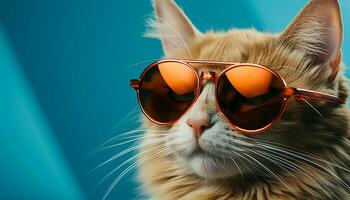 ai gerado fofa gatinho com oculos de sol olhando às Câmera gerado de ai foto