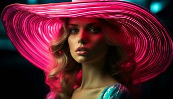 ai gerado lindo mulher com grandes cabelo exala elegância gerado de ai foto