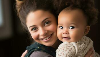 ai gerado sorridente bebê, criança, felicidade, mãe, família, fofa gerado de ai foto