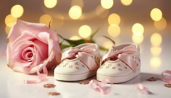 ai gerado fofa bebê botinhas dentro rosa, uma presente do amor gerado de ai foto
