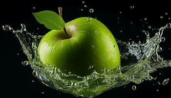 ai gerado frescor espirrando, água aceno, molhado, maduro maçã gerado de ai foto