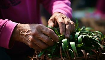 ai gerado mão plantio plantinha, nutrir crescimento dentro natureza gerado de ai foto