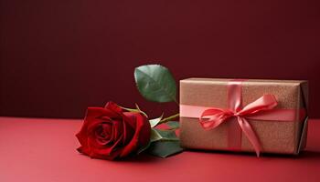 ai gerado romântico amor célebre com uma presente caixa do flores gerado de ai foto