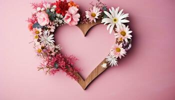 ai gerado amor flores dentro natureza coração em forma Rosa flores gerado de ai foto