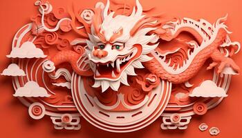 ai gerado chinês Dragão ilustração, desenho animado decoração, alegre pano de fundo, sorridente personagens gerado de ai foto