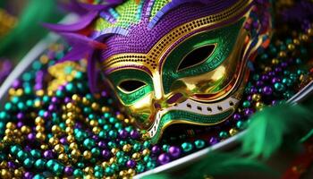 ai gerado vibrante cores, máscaras, e celebração às mardi gras gerado de ai foto