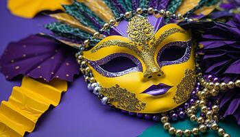 ai gerado colorida mascarar esconde a elegância do mardi gras gerado de ai foto