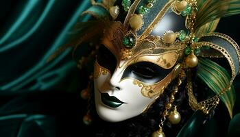 ai gerado elegante ouro mascarar esconde beleza às veneziano carnaval gerado de ai foto