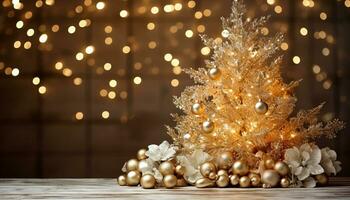 ai gerado brilhando Natal árvore ilumina a festivo inverno estação gerado de ai foto