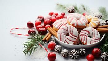 ai gerado doce comida, sobremesa, chocolate, biscoito, inverno, floco de neve, celebração gerado de ai foto