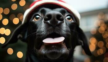 ai gerado fofa cachorro sentado ao ar livre, olhando às Câmera gerado de ai foto