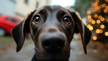 ai gerado fofa cachorro sentado ao ar livre, olhando às Câmera gerado de ai foto