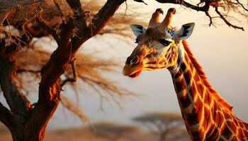 ai gerado girafa em pé dentro a selvagem, olhando às Câmera gerado de ai foto