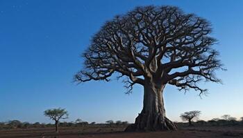 ai gerado silhueta do acácia árvore em africano savana gerado de ai foto