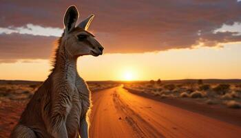 ai gerado fofa mamífero pastar em Relva dentro a pôr do sol gerado de ai foto