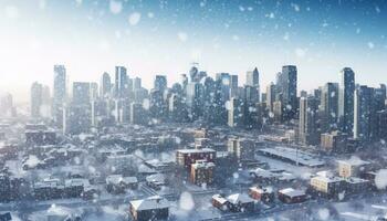 ai gerado Nevado paisagem urbana com inverno arranha-céus e arquitetura gerado de ai foto