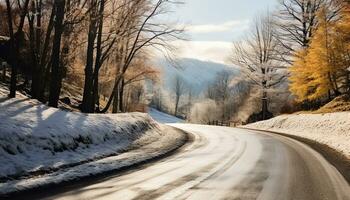 ai gerado neve coberto floresta dentro inverno, uma tranquilo Prado gerado de ai foto